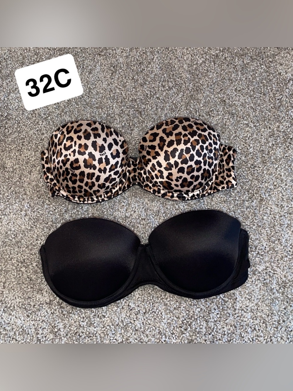 PINK Victoria's Secret Leopard Print & Black Strapless Bras